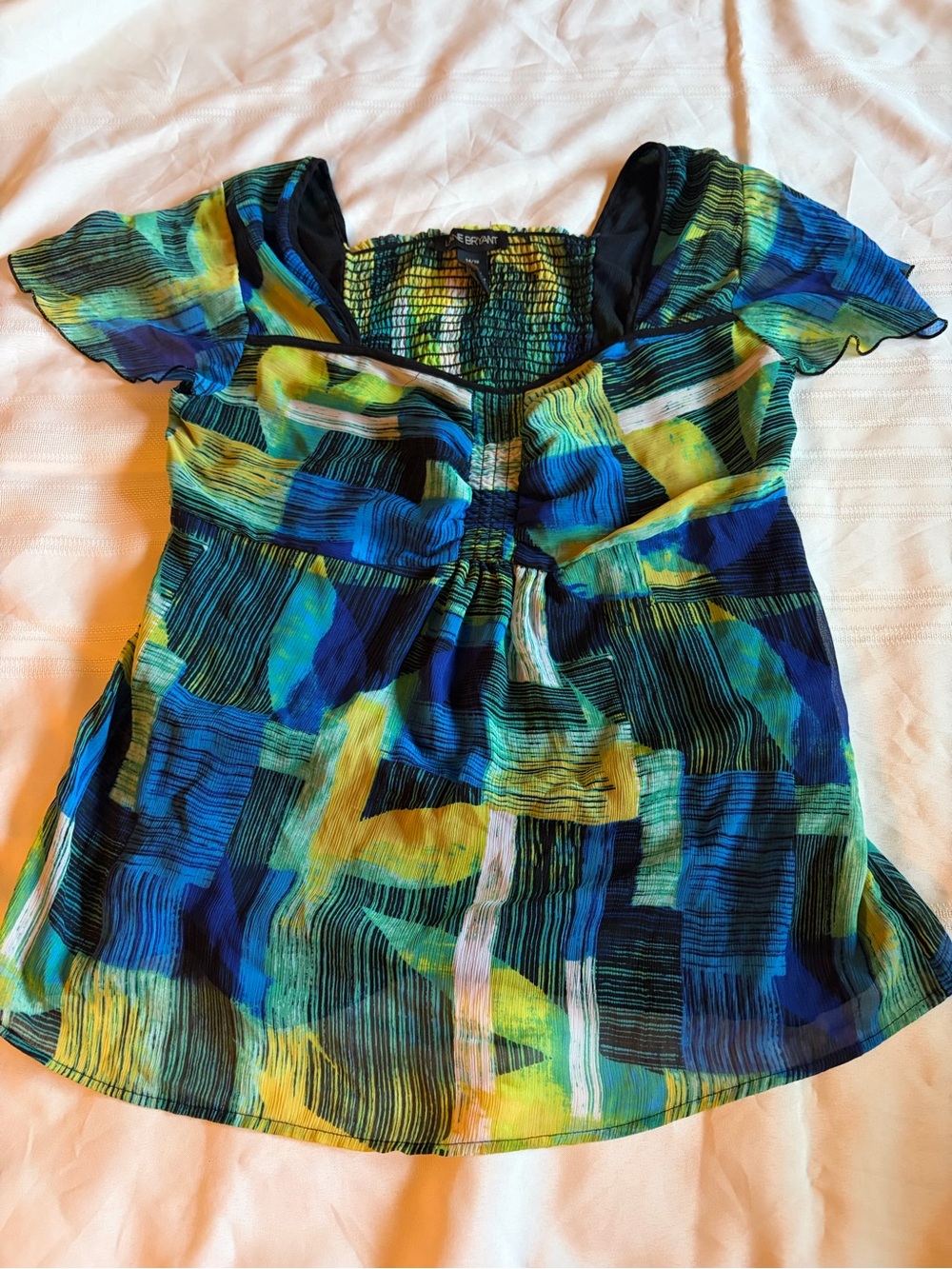 Lane Bryant Abstract V-Neck Women’s Top - Blue & Green